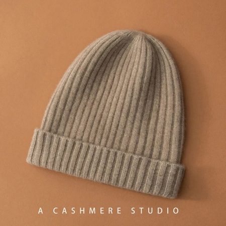 2022 New Winter 100% Cashmere Knitted Headgears Women Keep Warm Beanie Hat High Quality Solid Casual Hedging Cap Skullies
