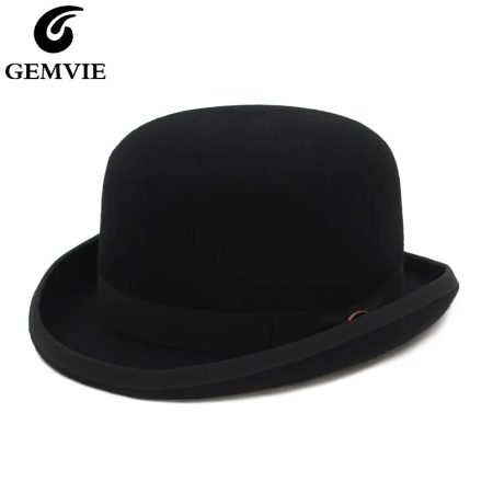 GEMVIE 4 Colors 100% Wool Felt Derby Bowler Hat For Men Women Satin Lined Fashion Party Formal Fedora Costume Magician Hat