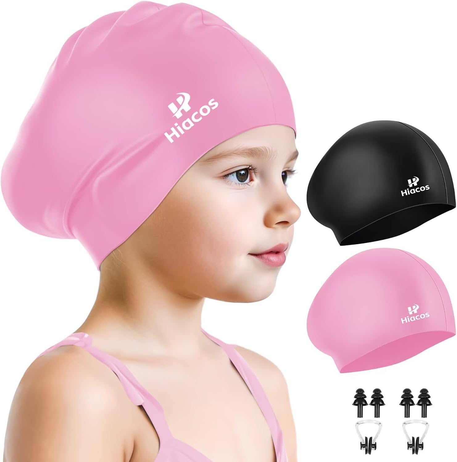 Kids Swim Cap for Girls Boys, 2 Size Silicone Swimming Cap for Long Hair, Waterproof Swim Hats for Toddlers Children Teens to Keep Hair Dry