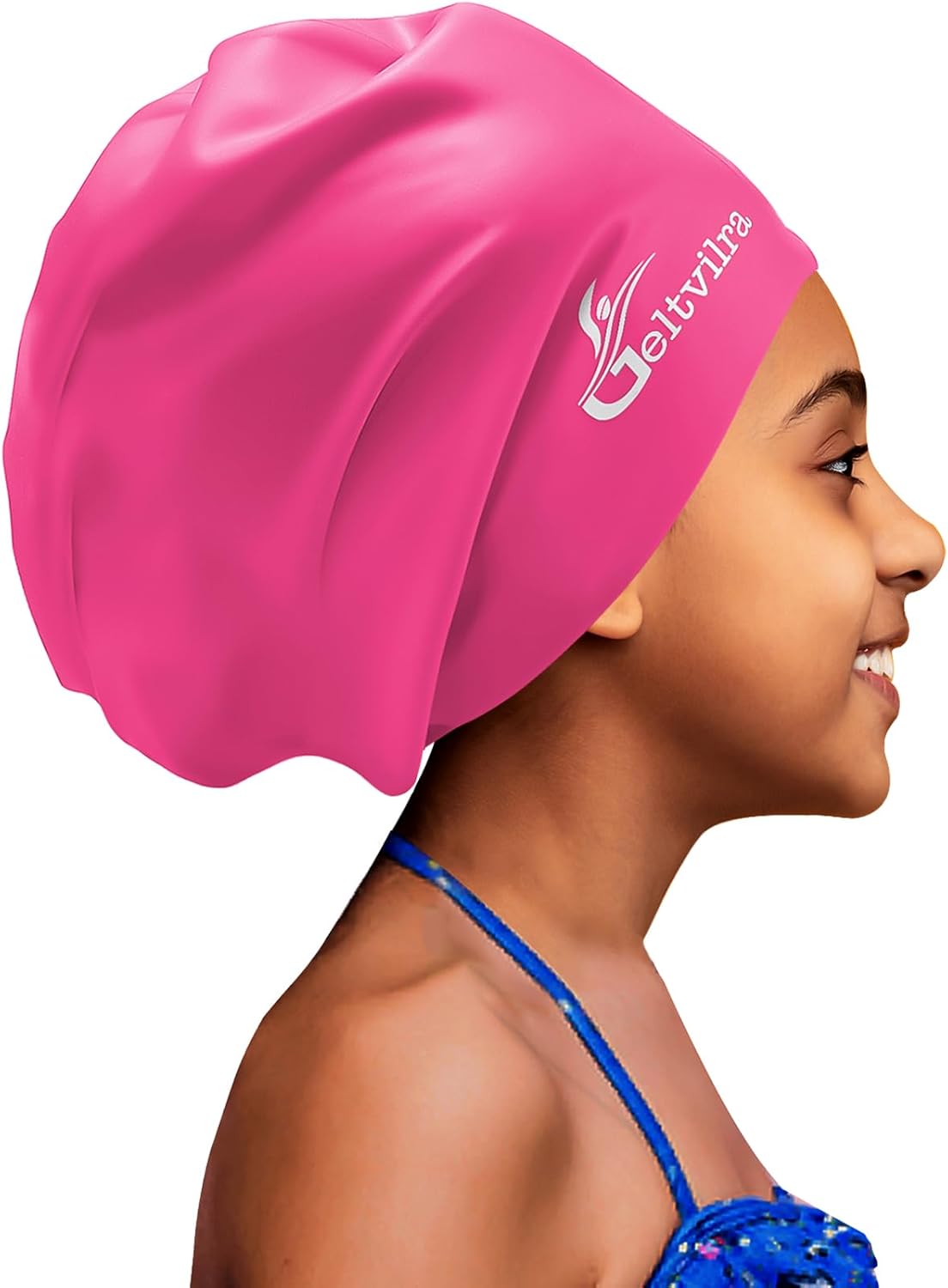 Extra Large Swim Cap for Kids Black Girls Aged 4 to 16 with Long Hair Braids Dreadlocks, Waterproof Silicone Swimming Hat Turban Hair Protection for Boys Toddler Children Youth