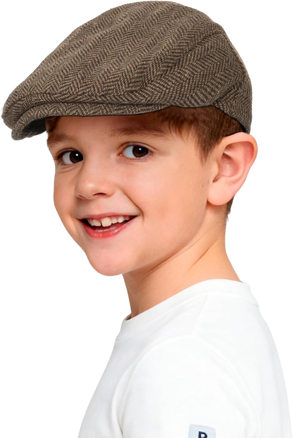 Kids Boys Wool Newsboy Cap - Vintage Tweed Flat Baker Boy Hat Ivy Cap Cabbie Hat (for 4-8 Years)