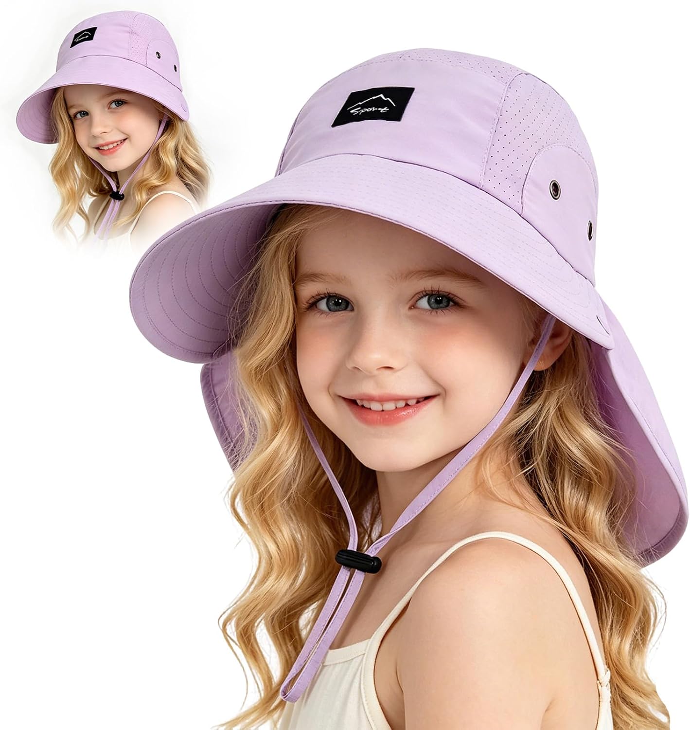 Kids Sun Hat with Detachable Neck Flap for Boys & Girls Wide Brim Fishing Hat for Kids Water Resistant UV Protection