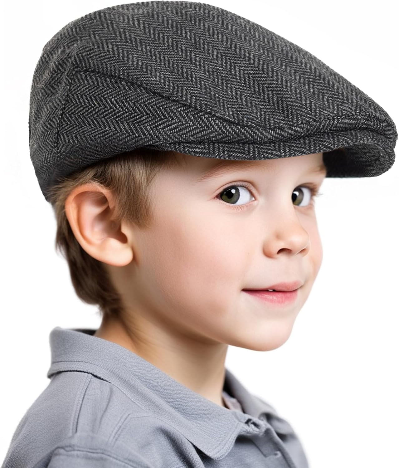 Kids Tweed Newsboy Cap for Boys Toddler, 20s Flat Beret for Little Gentlemen Pageboy Fedora Cabbie Herringbone Hat