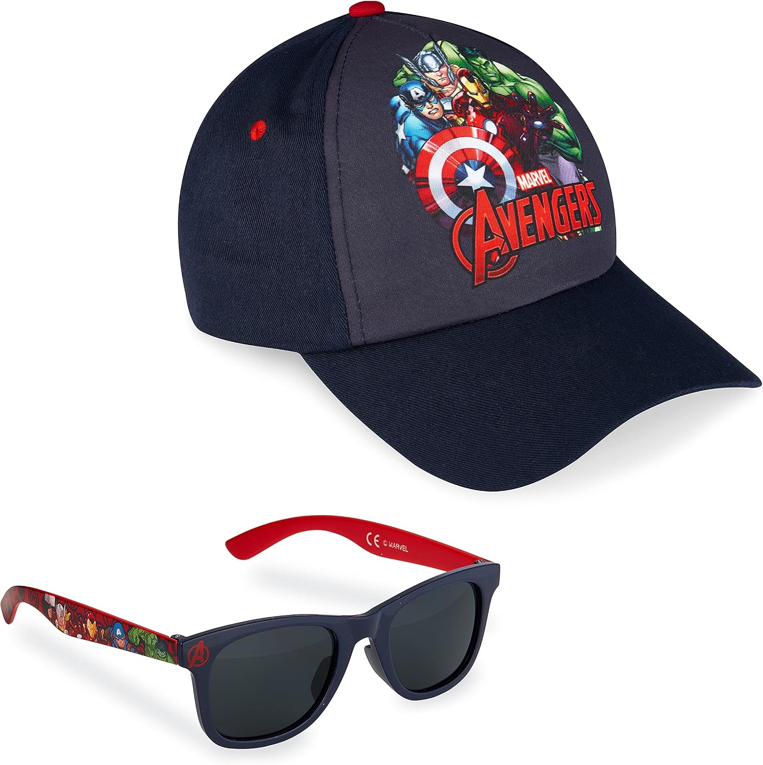 Marvel Spiderman Baseball Cap and Kids Sunglasses Set Breathable Adjustable Sun Hat 100% UV Summer Accessories Set Vacation Essentials Gifts for Boys (Navy)